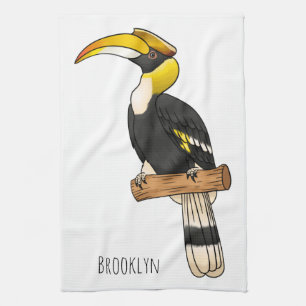 Great hornbill bird cartoon illustration geschirrtuch