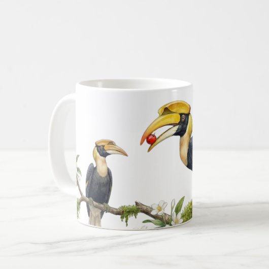 Great Hornbill True Love Watercolor Coffee Mug Kaffeetasse (Vorderseite Links)