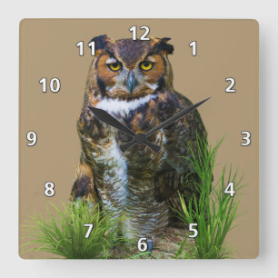 Great Horned Owl Customizable Quadratische Wanduhr