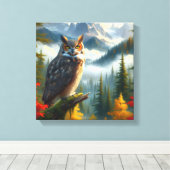 Great Horned Owl in Herbstsaison Wasserfarbe Leinwanddruck (Insitu (Holzboden))