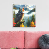 Great Horned Owl in Herbstsaison Wasserfarbe Leinwanddruck (Insitu (Wohnzimmer))