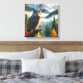 Great Horned Owl in Herbstsaison Wasserfarbe Leinwanddruck (Insitu (Schlafzimmer))
