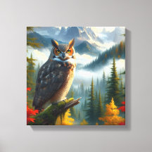 Great Horned Owl in Herbstsaison Wasserfarbe