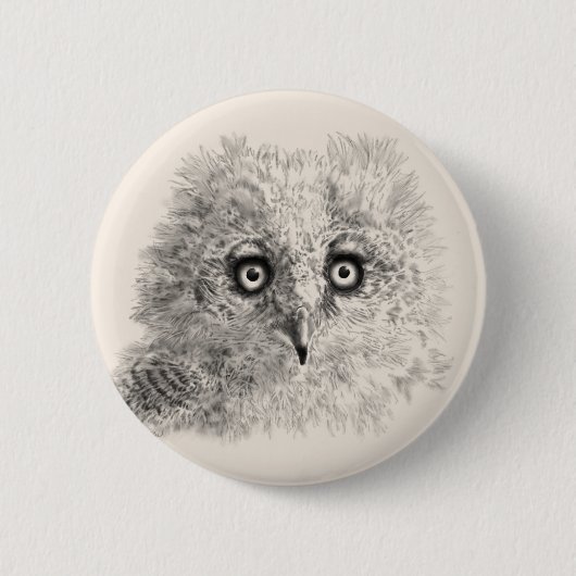 Great Horned Owlet Zeichnend Button (Vorderseite)