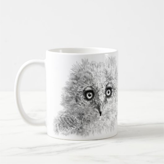 Great Horned Owlet Zeichnend Kaffeetasse (Links)