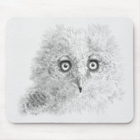 Great Horned Owlet Zeichnend Mousepad (Vorne)