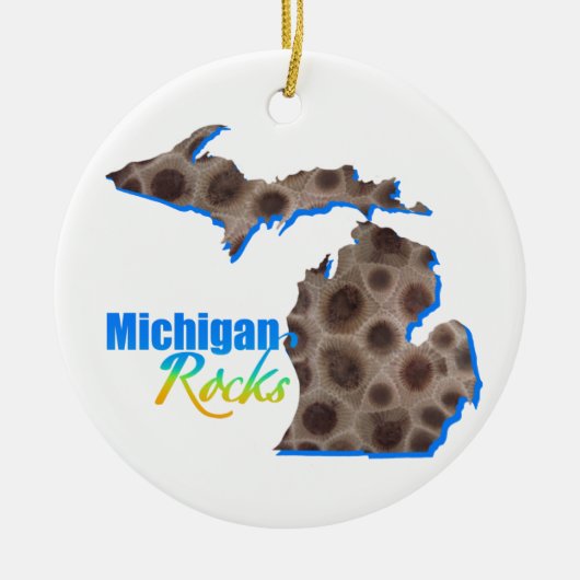 Great Lake Staat | Felsen aus Michigan | Petoskey Keramik Ornament (Vorne)