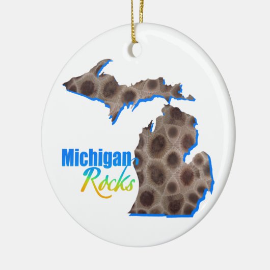 Great Lake Staat | Felsen aus Michigan | Petoskey Keramik Ornament (Links)