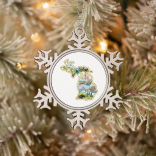 Great Lake Staaten Michigan Vintage Illustrierte K Schneeflocken Zinn-Ornament