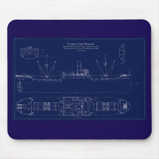 Great Lakes Freighter Lake Fernando Blueprint Mousepad (Vorne)