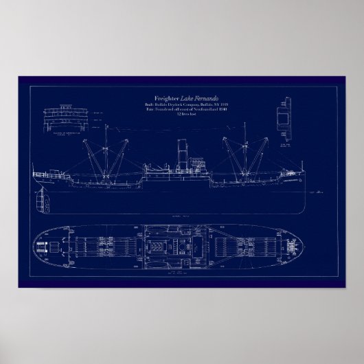 Great Lakes Freighter Lake Fernando Blueprint Poster (Vorne)