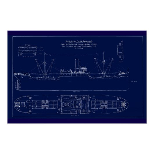 Great Lakes Freighter Lake Fernando Blueprint Poster (Vorderseite)