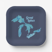 Great Lakes Map Kontur Silhouette Pappteller (Vorderseite)