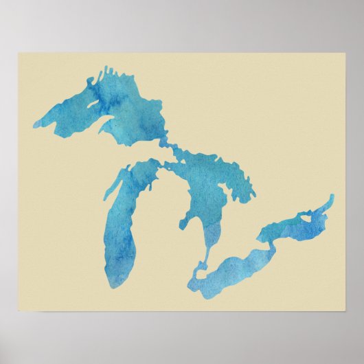Great Lakes Map Silhouette in Aquarell Poster (Vorne)