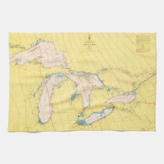Great Lakes Seediagrammkarte Handtuch (Horizontal)