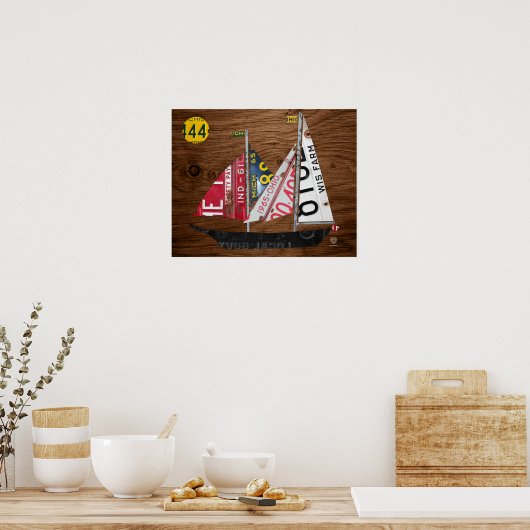 Great Lakes Staat Sailboat Gerecycelt Lizenzschild Poster (Küche)