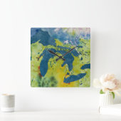 Great Lakes Wall Clock Quadratische Wanduhr (Zuhause)