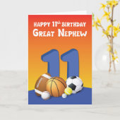 Great Nephew 11. Geburtstag Sportbälle Karte (Gelbe Blume)