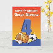 Great Nephew 4. Geburtstag Sportbälle Karte (Gelbe Blume)