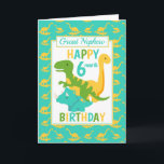 Great Nephew Dinosaurier 6 Monate Geburtstag Blau Karte<br><div class="desc">Eine lustige 6-monatige Geburtstagskarte für Ihren Großen Nephew. Diese helle HalbjahresGeburtstagskarte ist mit einem Cartoon-grünen T-Rex-Dinosaurier, einem gelben Brontosaurus und einem blauen Triceratops, einem Set auf einem blauen und gelben Dinosaurier-Hintergrund Ein schönes niedliches Design für einen kleinen Jungen, der ein halbes Jahr alt sein wird, ausgestattet. Das Geburtstagsalter und der...</div>