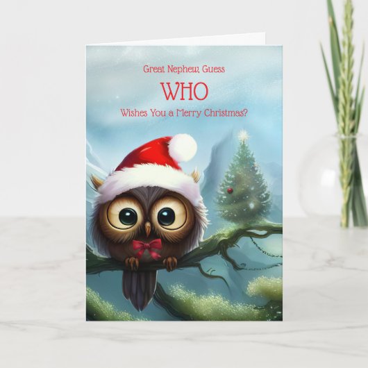 Great Nephew Frohe Weihnachten Niedliche Owl Karte (Vorderseite)