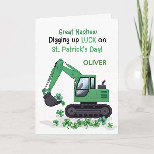 Great Nephew St Patricks Day Construction Truck Karte (Vorderseite)