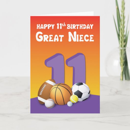 Great Niece 11. Geburtstag Sportbälle Karte (Vorderseite)