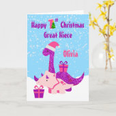 Great Niece 1 Christmas Dinosaurier Lila Karte (Gelbe Blume)