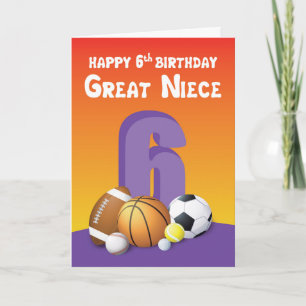 Great Niece 6 Birthday Sports Balls Karte