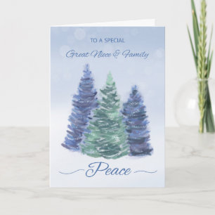 Great Niece and Family Holiday Peace Evergree Karte