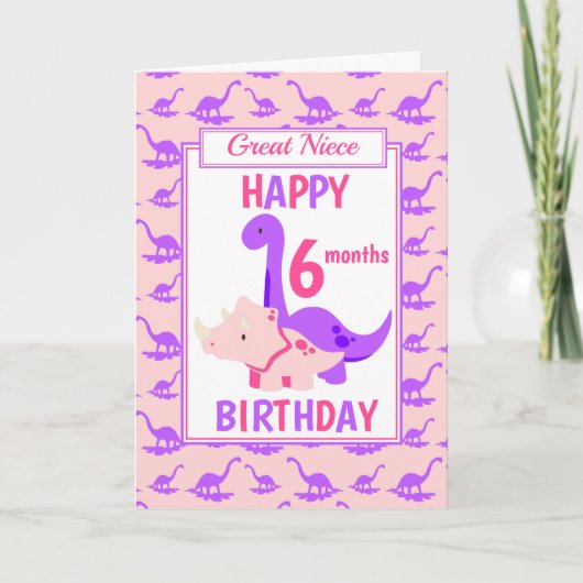 Great Niece Dinosaurier 6 Monate Geburtstag Pink Karte (Vorderseite)