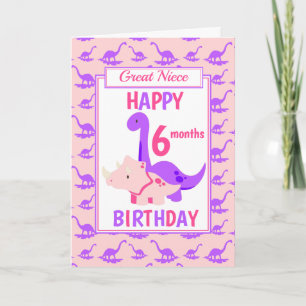 Great Niece Dinosaurier 6 Monate Geburtstag Pink Karte