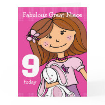 Great Niece Girls 9. Geburtstagskarte pink