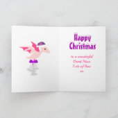 Great Niece Happy Christmas Dinosaur Lila Karte (Innenseite)