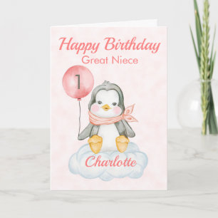 Great Niece Penguin Happy 1. Geburtstag Karte