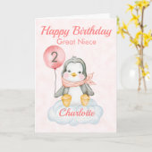 Great Niece Penguin Happy 2. Geburtstag Karte (Gelbe Blume)