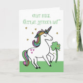 Great Niece Unicorn St. Patrick's Day Wishes Karte (Vorderseite)