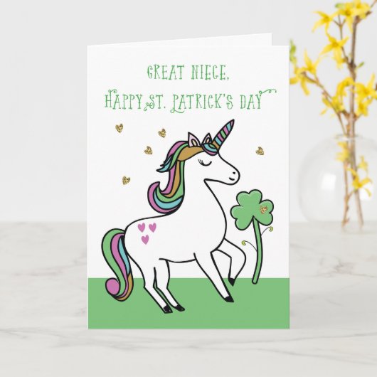 Great Niece Unicorn St. Patrick's Day Wishes Karte (Gelbe Blume)