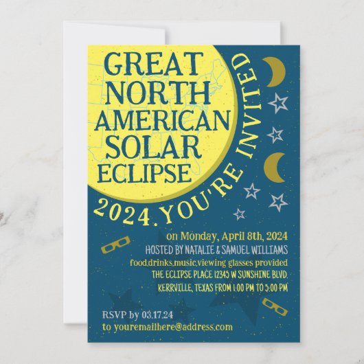 Great North American Solar Eclipse 2024 Viewing Einladung (Vorderseite)