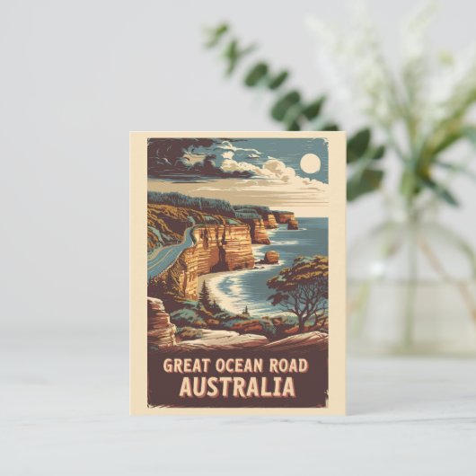 Great Ocean Road Australia Illustration Travel Art Postkarte (Stehend Vorderseite)