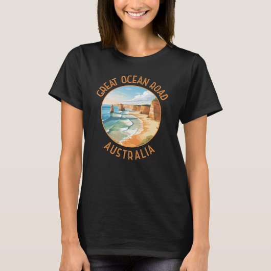 Great Ocean Road Australien Distressed Circle Retr T-Shirt (Vorderseite)