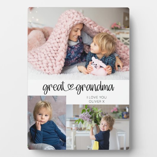 Great Oma 3 Foto Niedlich Herztypografie Fotoplatte (Vorderseite)