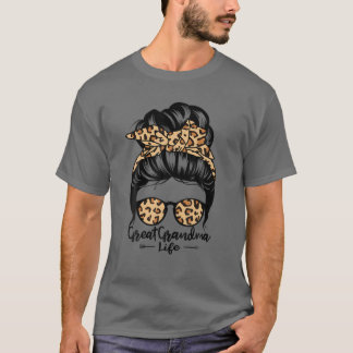 Great Oma Life Messy Bun Hair Funny Leopard T-Shirt