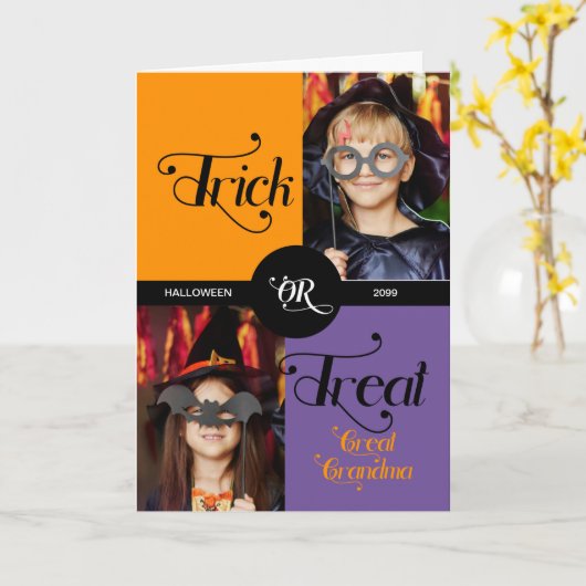 Great Oma Trick oder Treat 2 Foto Halloween Karte (Gelbe Blume)