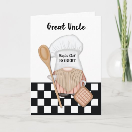 Great Onkel Birthday Whimsical Gnome Koch Kochen Karte (Vorderseite)