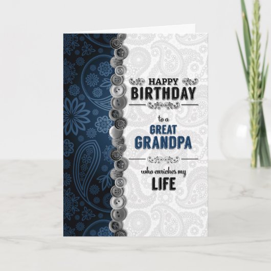 Great Opa Birthday Blue Paisley Karte (Vorderseite)