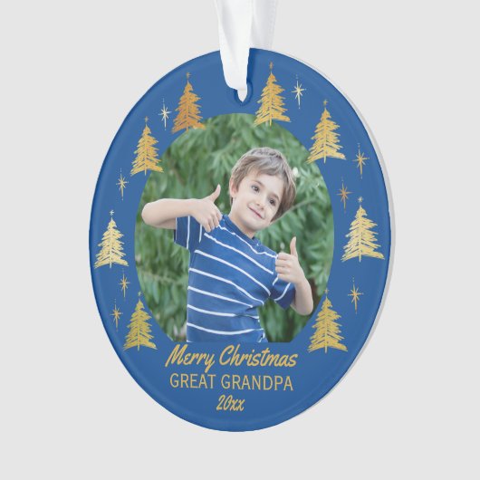 Great Opa Blue and Gold Christmas Trees Foto Ornament (Vorderseite)