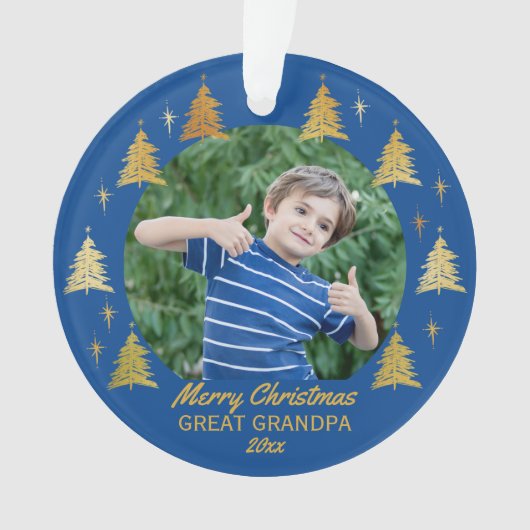 Great Opa Blue and Gold Christmas Trees Foto Ornament (Vorderseite)