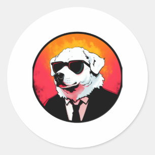 Great Pyrenäen Dog Businessman Runder Aufkleber