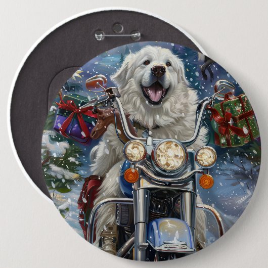 Great Pyrenäen Dog Riding Motorrad Weihnachten Button (Vorne & Hinten)